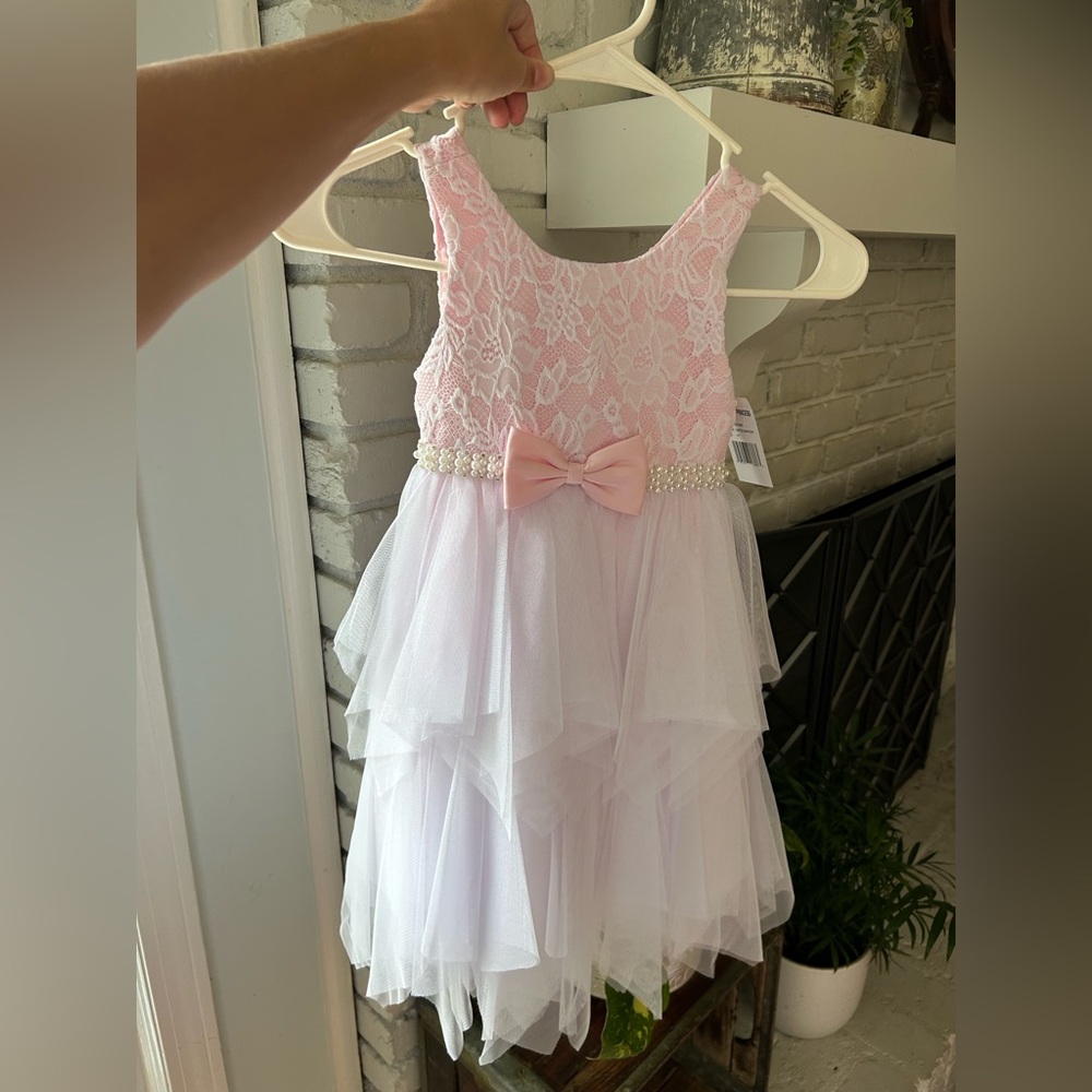 American Princess Pink and White Lace Tiered Dress